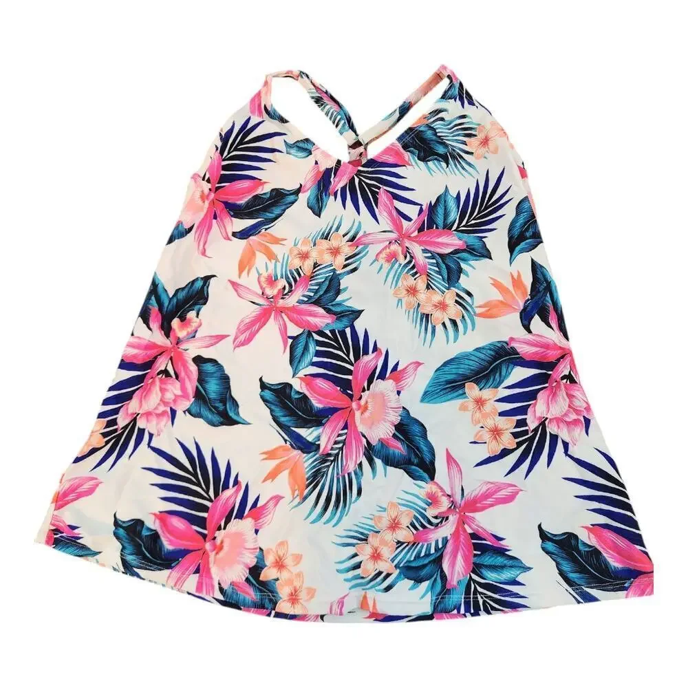 Island Escape Tankini top womens swimsuit top sz‎ 10 floral print underwire